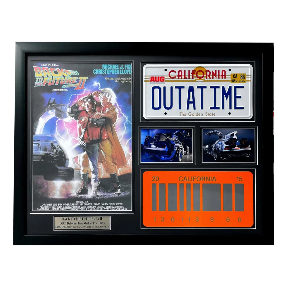 Back to the Future 1 & 2 - DeLorean Double Movie Car License Plate Framed