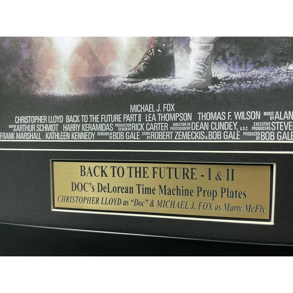 Back to the Future 1 & 2 - DeLorean Double Movie Car License Plate Framed