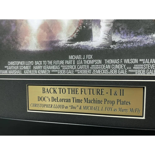 Back to the Future 1 & 2 - DeLorean Double Movie Car License Plate Framed