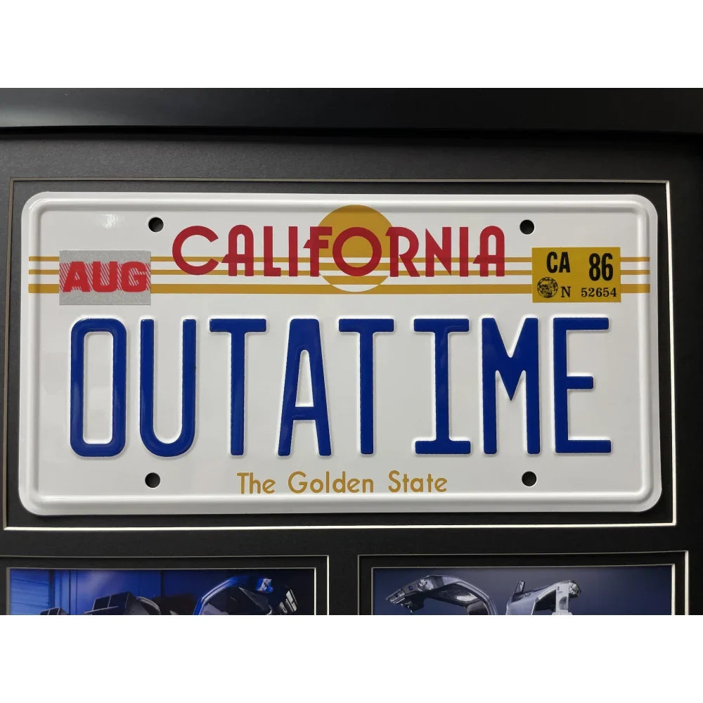 Back to the Future 1 & 2 - DeLorean Double Movie Car License Plate Framed