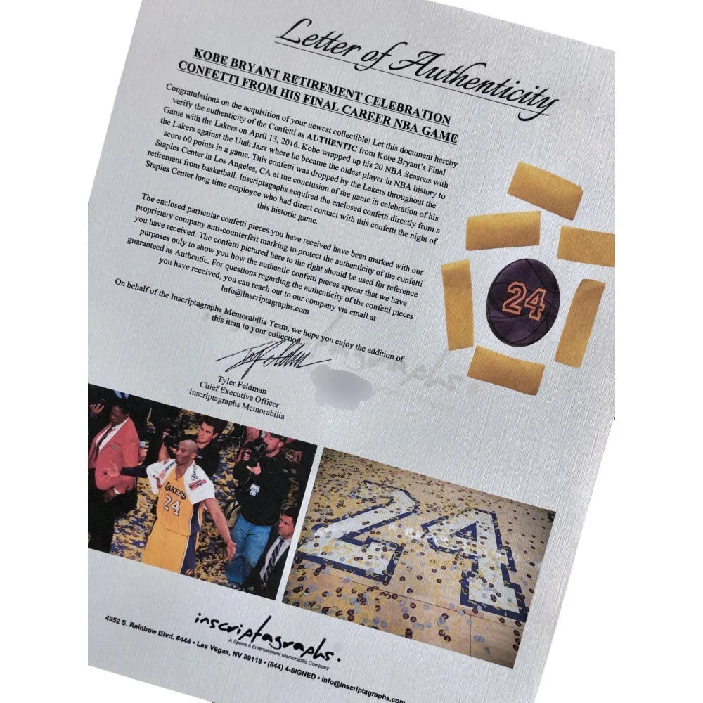 Kobe Bryant Final Lakers Game-Used Confetti & Final Season Ticket Collage Framed