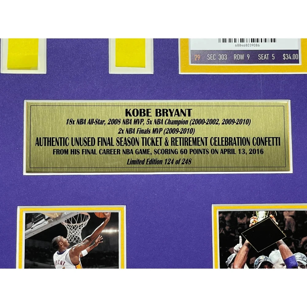 Kobe Bryant Final Lakers Game-Used Confetti & Final Season Ticket Collage Framed