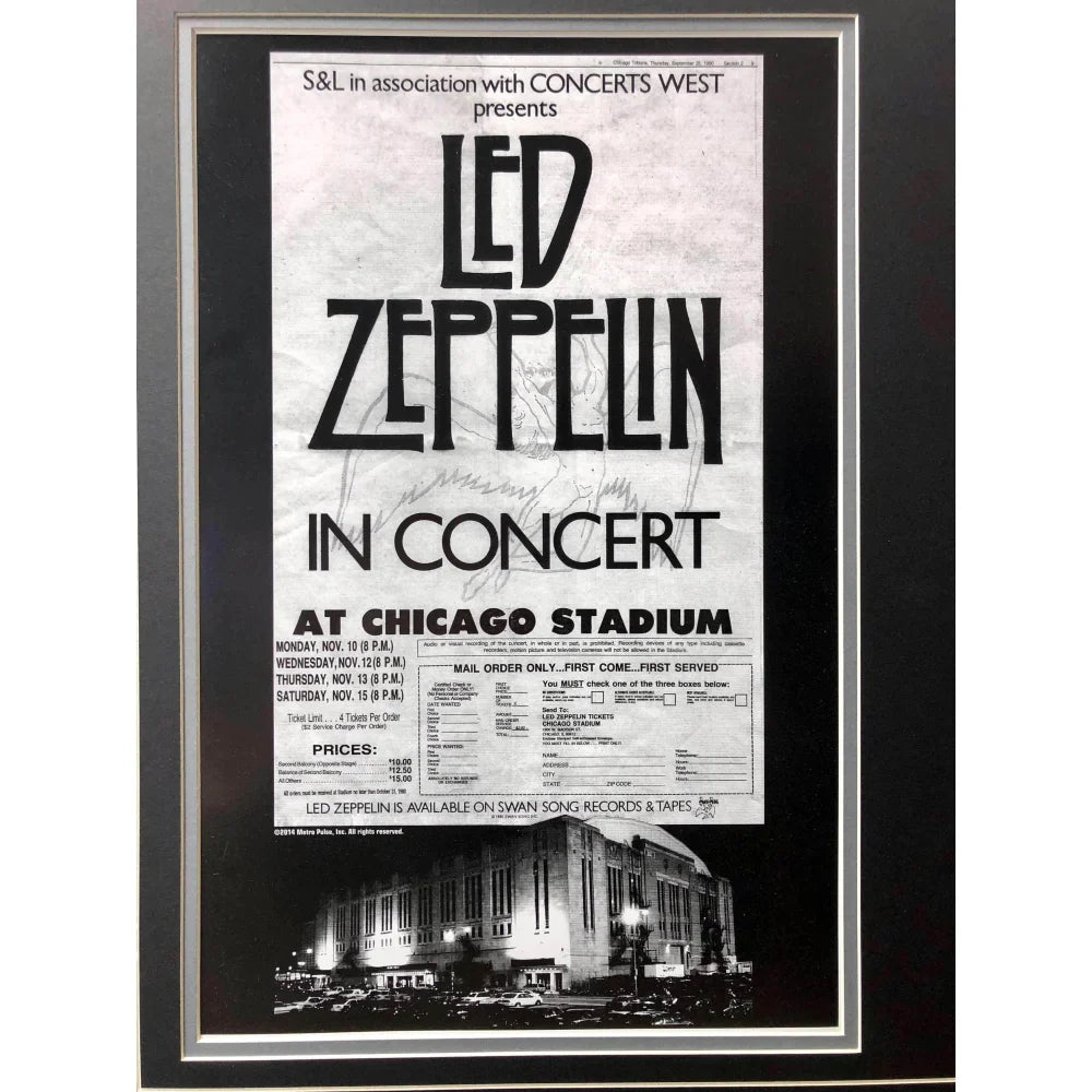 Led Zeppelin Framed Last Concert Chicago Stadium Ticket Collage w/ Autographs