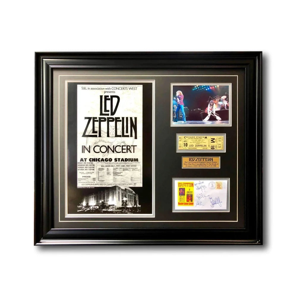 Led Zeppelin Framed Last Concert Chicago Stadium Ticket Collage w/ Autographs