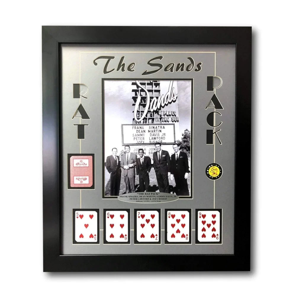 Rat Pack Vegas Collage w/ Authentic Sands Playing Cards Framed