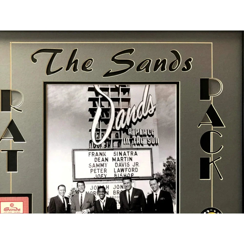 Rat Pack Vegas Collage w/ Authentic Sands Playing Cards Framed
