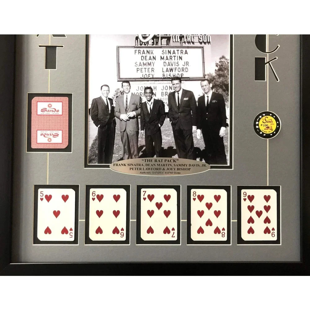 Rat Pack Vegas Collage w/ Authentic Sands Playing Cards Framed