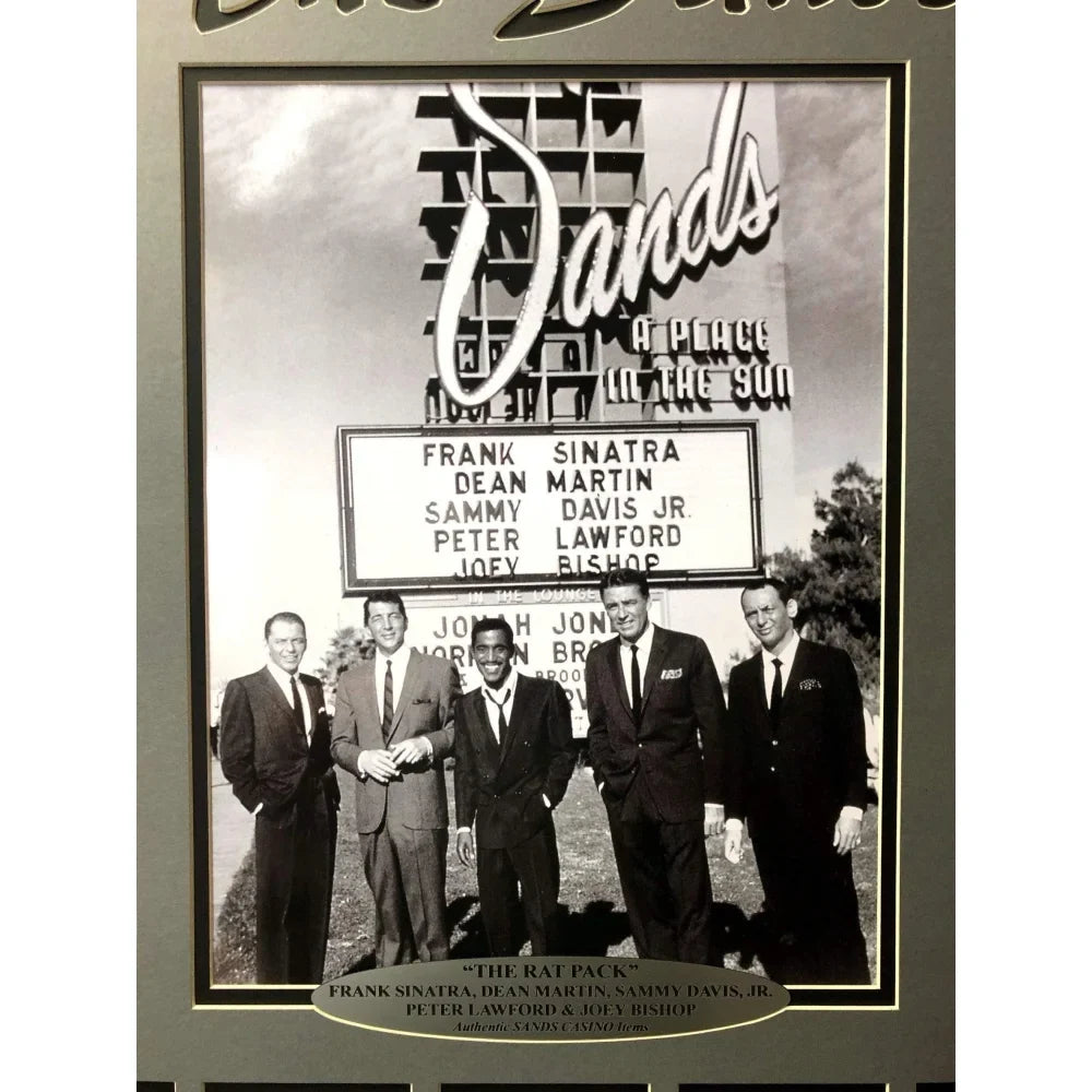 Rat Pack Vegas Collage w/ Authentic Sands Playing Cards Framed